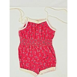 Vintage Carrots Girls Summer Romper Jumpersuit Red Floral Pattern Size 4